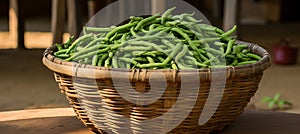 Vibrant green bean harvest thriving on a sun drenched open plantation during a delightful summer day