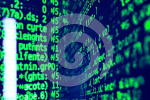 Vibrant Green Computer Code on Blue Screen Displaying Futuristic Tech Concept Digital Data and Cybersecurity Information