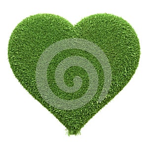 A vibrant green heart-shaped grass texture isolated on a white background