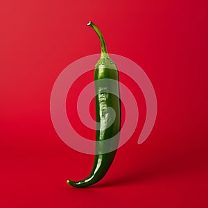 Vibrant Green Jalapeno Pepper On Red Background - Minimal Retouching