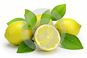 Vibrant green lemon with leaves, isolated on white background, perfect for designs and concepts