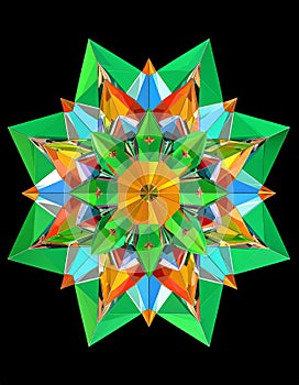 Vibrant Green Orange Blue Geometric Star Pattern