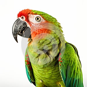 Vibrant Green Parrot: Ultradetailed Photo On White Background