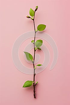 Vibrant green plant shoot against pink background