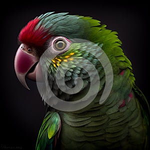 Vibrant Green and Red Parrot on Black Background