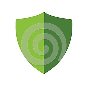 Vibrant green shield icon in flat design symbolizing protection, security, and safety for digital concepts