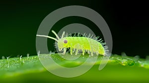 A Vibrant Green Springtail on Leaf