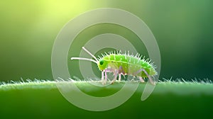 A Vibrant Green Springtail on Leaf