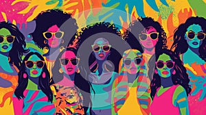 Vibrant Group of Women of Color in Sunglasses Ai generated