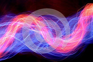 Vibrant hand drawn illustration of red and blue fireworks exploding in the night sky