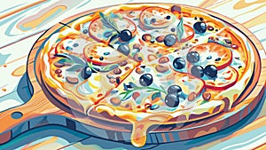 Vibrant Hand-Painted Style Illustration of Cheesy Pepperoni Pizza photo
