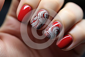 Vibrant Hand red manicure nails. Generate Ai