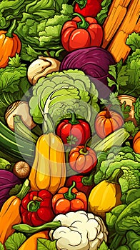 Vibrant Harvest: A Colorful Vector Illustration of Fresh Fall Ve