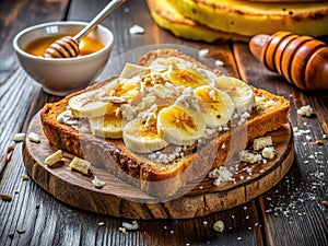A Vibrant and Healthy Tropical Breakfast Delicious Banana Coconut Honey Toast for a Quick and Nutritious Morning Meal photo