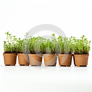 Vibrant Herb Pots On White Background - Zeiss Batis 18mm F2.8 Inspired