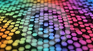 Vibrant hexagonal pattern with rainbow color gradient and bokeh effect