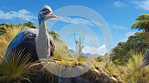 Realistic 2d Game Art: Cassowary In Wild With Prehistoric Art Style photo