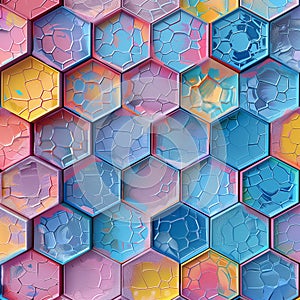 Vibrant High-Resolution Hexagonal Mosaic Pattern with Pastel and Bold Colors photo