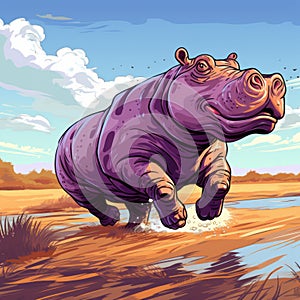 Vibrant Hippopotamus Sprinting In Imaginary Wildscape