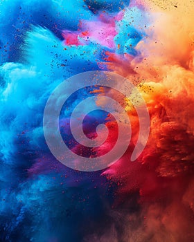 Vibrant holi paint powder explosion creates a colorful symphony against a dark sky backdrop