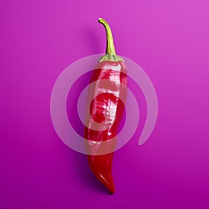 Vibrant Hot Pepper On Purple Background: Minimalistic And Ultra Detailed