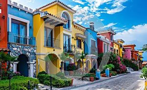 Colorful houses on the coast of Cotidian, in the style of Italian landscapes