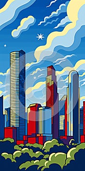 Vibrant Houston: A Bold Pop Art Cartoon Of The Cityscape