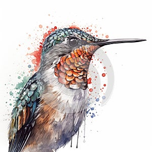 Vibrant Hummingbird Watercolor on White Background for Invitations and Posters.