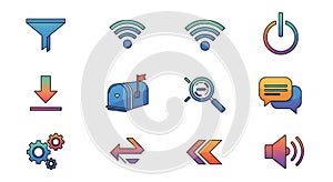 Vibrant Icon Set for Interface Design with Gradient Colors