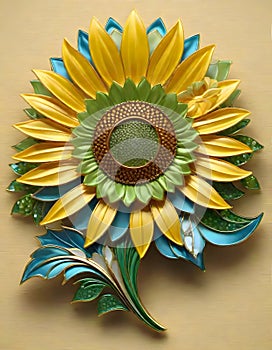 Vibrant Icon of a Sunflower With Blue and Yellow Petals, Generated with AI