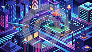 Vibrant Illustrated Cityscape at Night with Glowing Lights photo