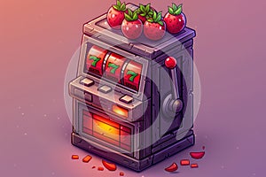 Vibrant Illustrated Slot Machine with Lucky Seven Icons and Cherry Symbols on Top Digital Artwork Concept