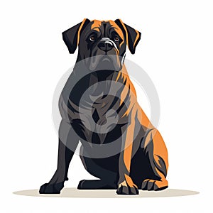 Vibrant Illustration Of A Black And Orange Boxer Dog On White Background