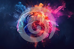 Vibrant illustration of a brain with a vivid, colorful explosion representing creativity and cognitive processing