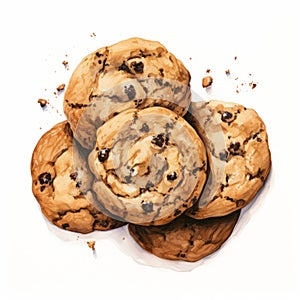 Vibrant Illustration Of Chocolate Chip Peanut Butter Cookies On White Background