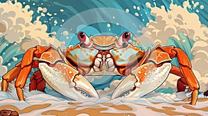 Majestic Orange Crab Emerging from Ocean Wave