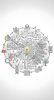 Creative Idea Concept: Light Bulb with Interconnected Elements