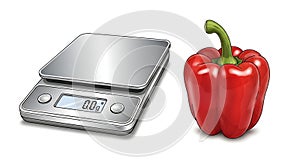 Digital Kitchen Scale and Red Bell Pepper Illustration