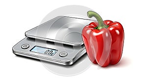 Digital Kitchen Scale and Red Bell Pepper Illustration
