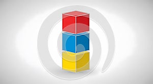 Stacked Red, Blue, and Yellow 3D Cubes