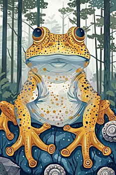 Adorable Golden Frog in Forest Setting