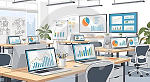 Modern Office with Data Analysis and Charts