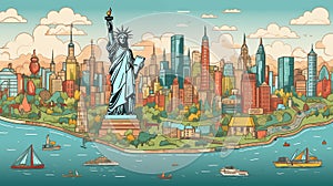 Vibrant Illustration New York City Skyline