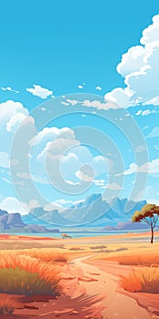 Vibrant Illustration Of Plateau With Sunny Blue Sky