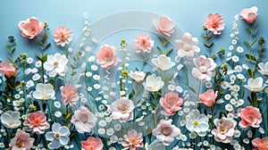 Colorful Spring Blossoms on Textured Paper Background photo