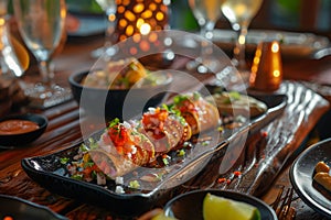 traditional mexican cuisine spread on restaurant table photo