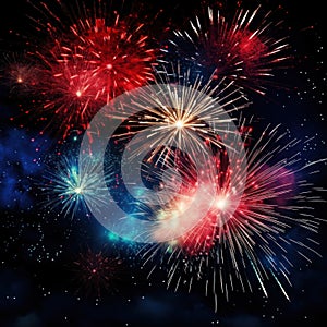 A vibrant image featuring fireworks exploding against a dark night sky.