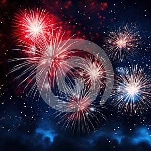 A vibrant image featuring fireworks exploding against a dark night sky.