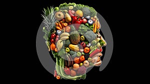 Human head made of fruits and vegetables