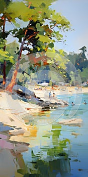 Vibrant Impressionist Beach Painting With Blurred Imagery photo